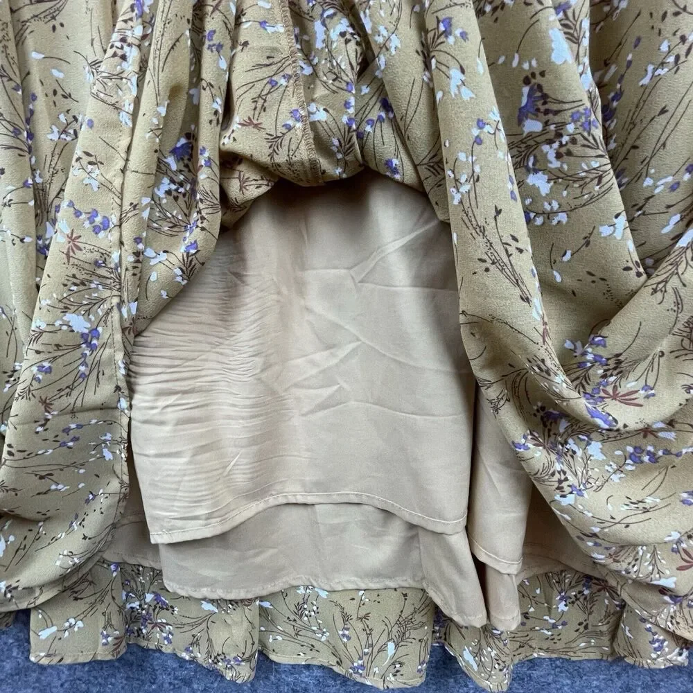 Code X Mode Dress Small Tan Purple Peasant Cottage Farm Tiered Gathered Priairie - Picture 6 of 7